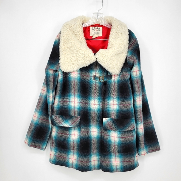 Billabong Jackets & Blazers - Billabong women's plaid jacket large sherpa collar blue black